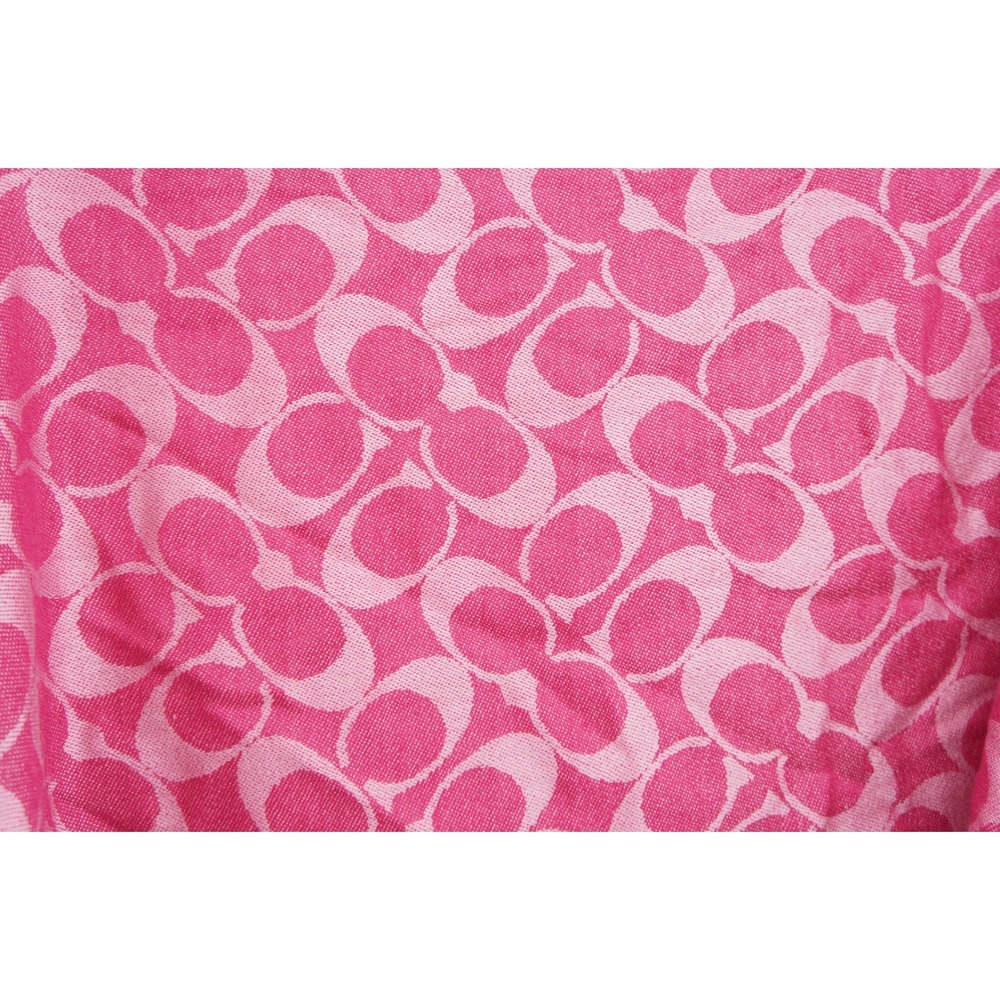 Coach Scarf Pink Signature C Monogram Fringed Jacquard Wrap Excellent - Picture 2 of 4